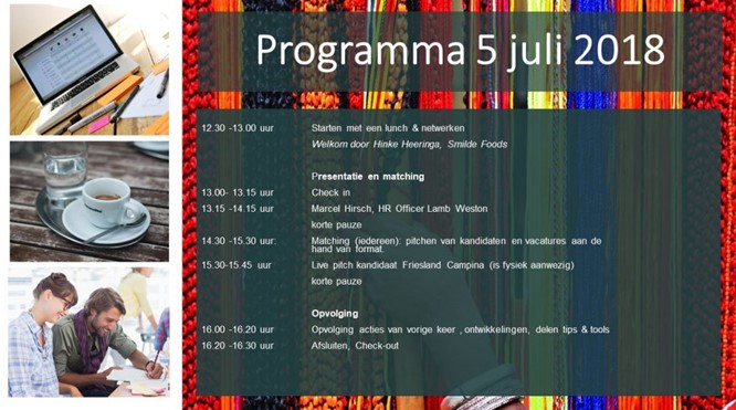 Programma HR bijeenkomst 5 juli 2018 bij Royal Smilde Foods te Heerenveen.